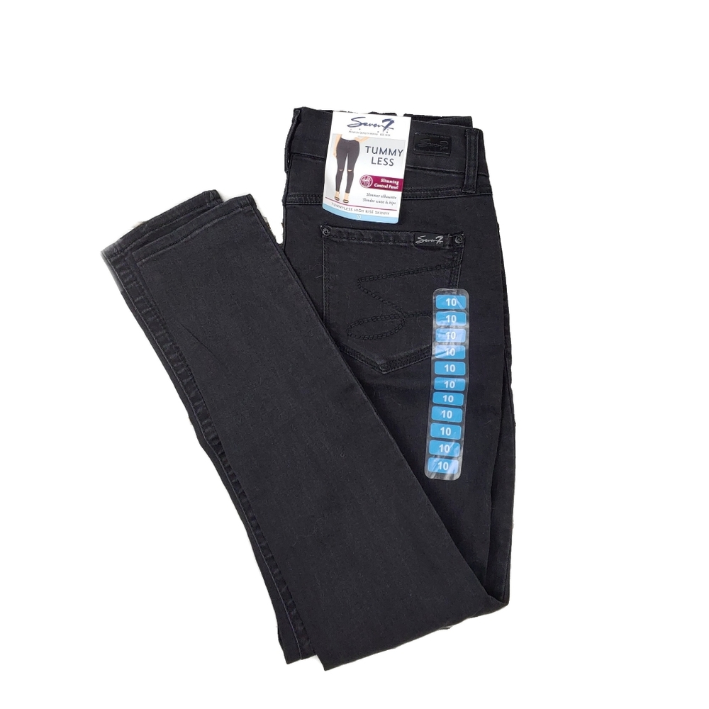 NWT Seven7 Womens Black Tummyless Black Distressed Ripped Knee Skinny Jeans - Picture 5 of 9
